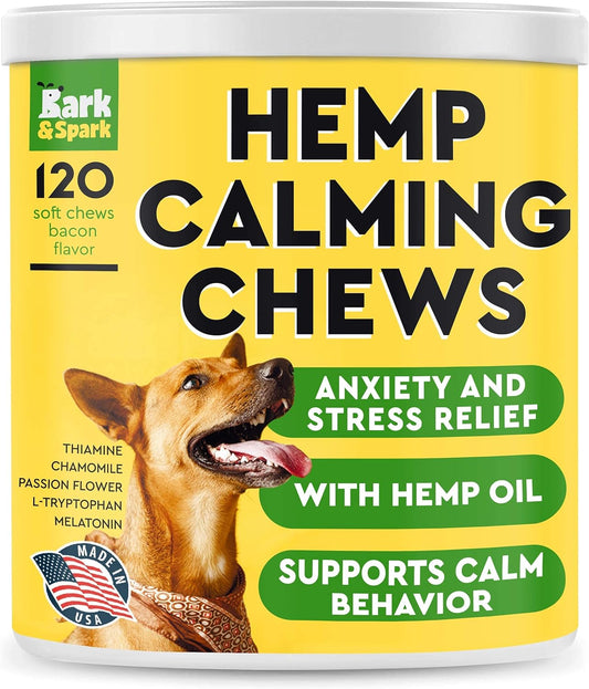 Calming Hemp + Dog Probiotics Bundle - Hemp Oil + Digestive Enzymes + Prebiotics - Anxiety Relief + Gas, Diarrhea, Allergy, Constipation, Upset Stomach Relief - Digestion + Immunity - 300 Soft Chews