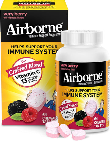 Airborne Berry Chewable Tablets, 64 Count - 1000Mg Of Vitamin C - Immune Support Supplement