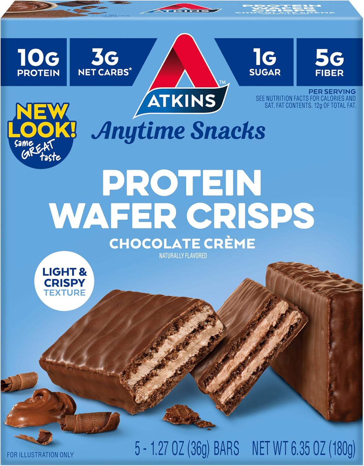 Atkins Chocolate Crème Protein Wafer Crisps, Protein Dessert, 4G Net Carb, 1G Sugar, High In Fiber, Keto Friendly, 5 Count