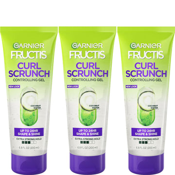 Garnier Fructis Style Curl Scrunch Controlling Gel for Shape & Shine, 6.8 Fl Oz, 3 Count (Packaging May Vary)