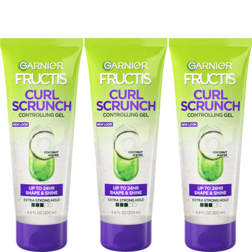 Garnier Fructis Style Curl Scrunch Controlling Gel For Shape & Shine, 6.8 Fl Oz, 3 Count (Packaging May Vary)