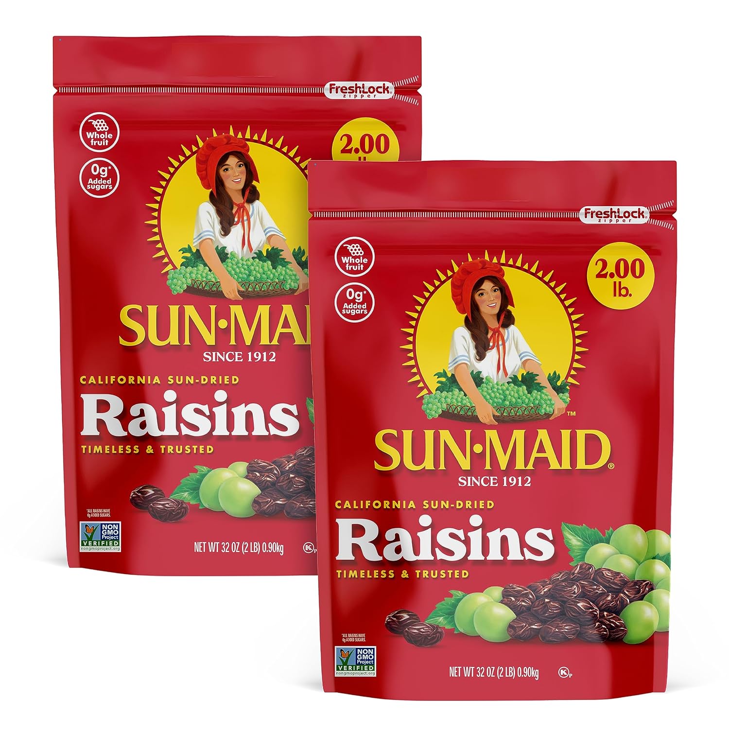 Sun-Maid California Sun-Dried Raisins - (2 Pack) 32 Oz Resealable Bag - Dried Fruit Snack For Lunches, Snacks, And Natural Sweeteners