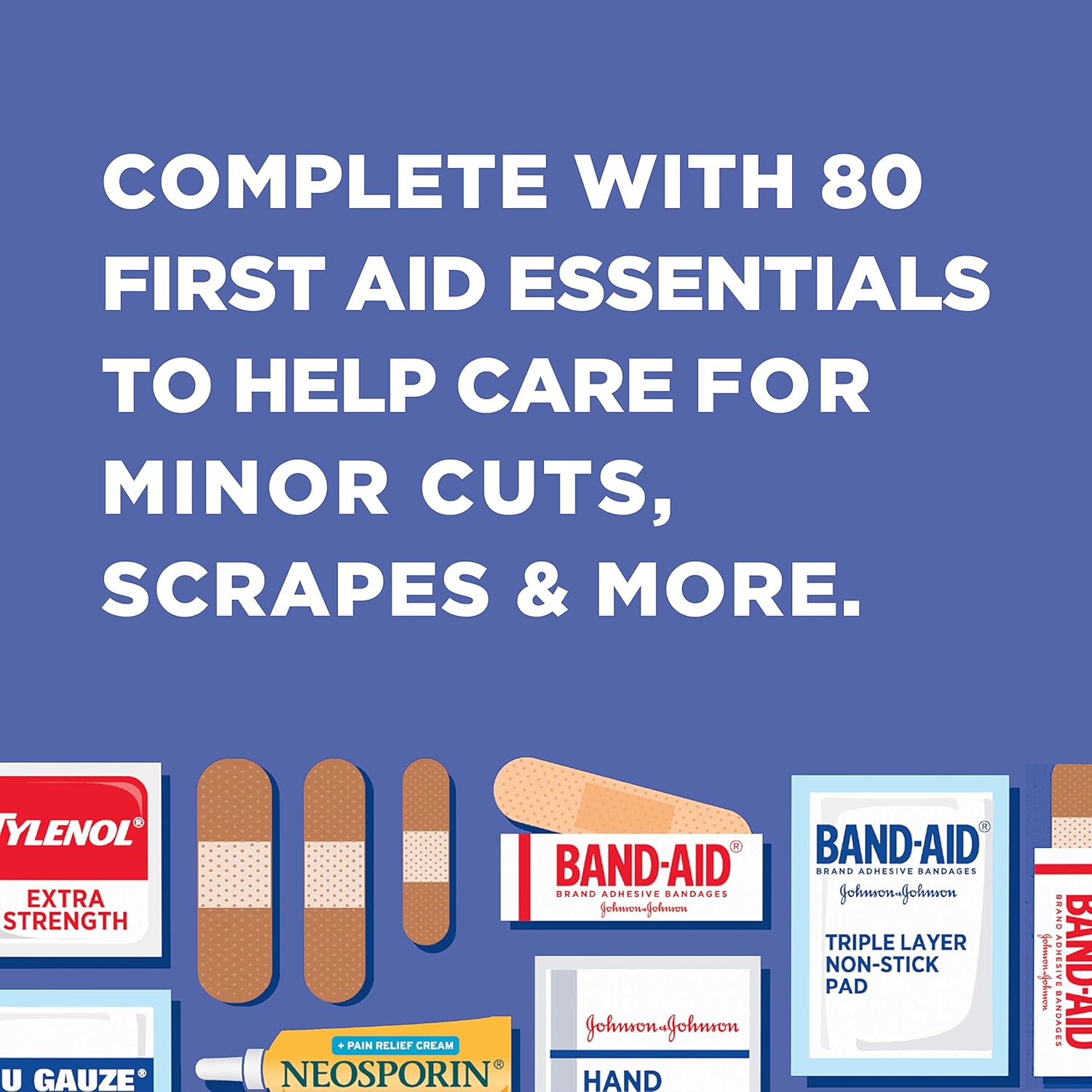 Johnson & Johnson Travel Ready Portable Emergency First Aid Kit for Minor Wound Care with Assorted Adhesive Bandages, Gauze Pads & More, Ideal for Travel, Car & On-The-Go, 80 pc : Health & Household