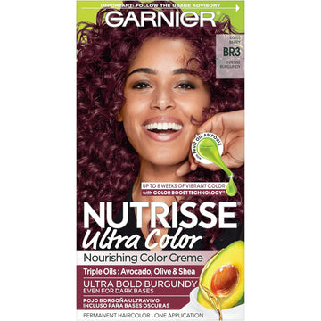 Garnier Hair Color Nutrisse Ultra Color Nourishing Creme, Br3 Intense Burgundy (Lotus Berry) Red Permanent Hair Dye, 1 Count (Packaging May Vary)