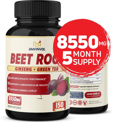 BMVINVOL Beet Root Extract Capsules 8550mg - 5 Months Supply - Red Spinach, Green Tea, Ginseng, Black Pepper - Supports Heart Health, Digestive, Immune System