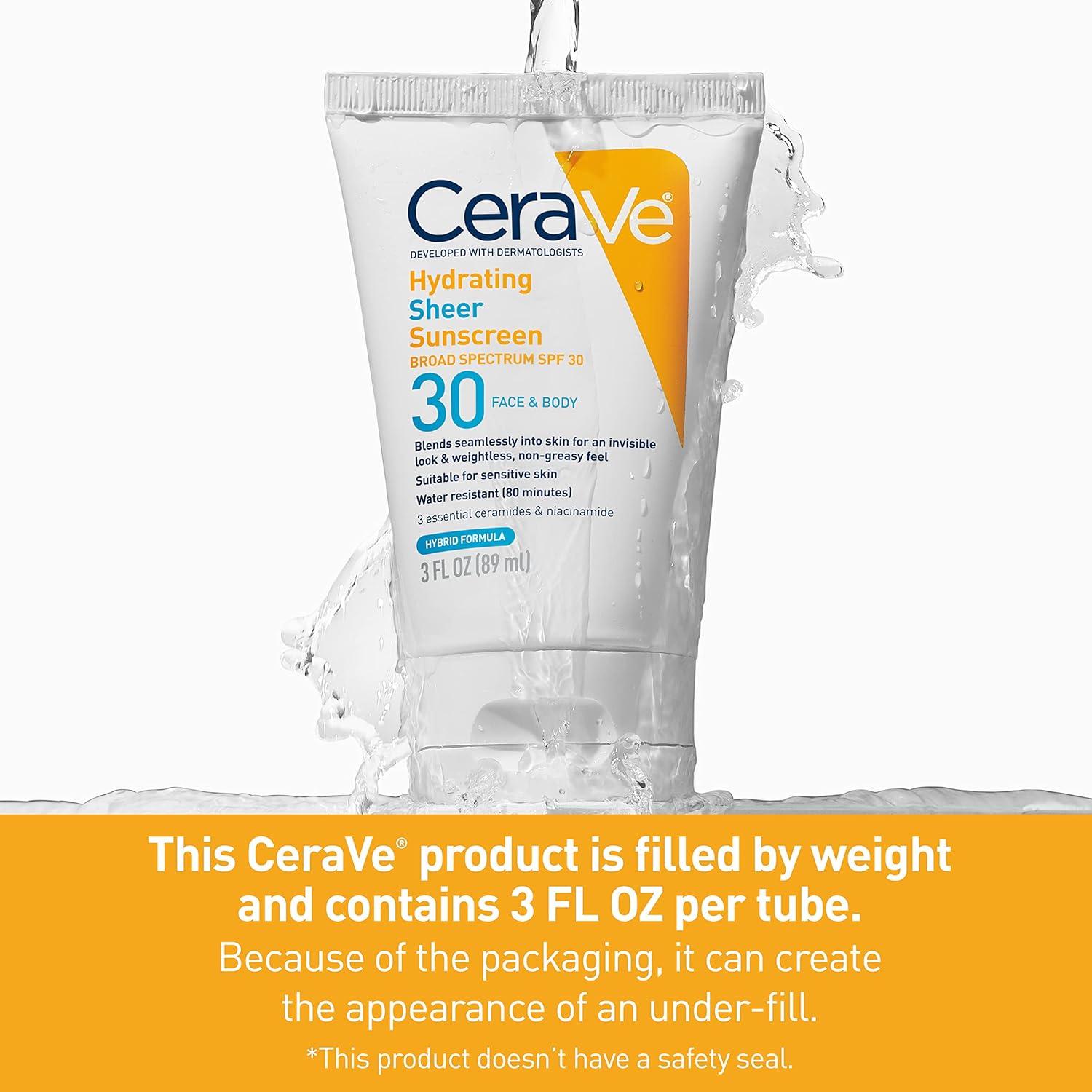 CeraVe Hydrating Sheer Sunscreen SPF 30 for Face and Body | Mineral & Chemical Sunscreen with Zinc Oxide, Hyaluronic Acid, Niacinamides and Ceramides| Paraben Free Fragrance Free | 3 Ounces : Beauty & Personal Care