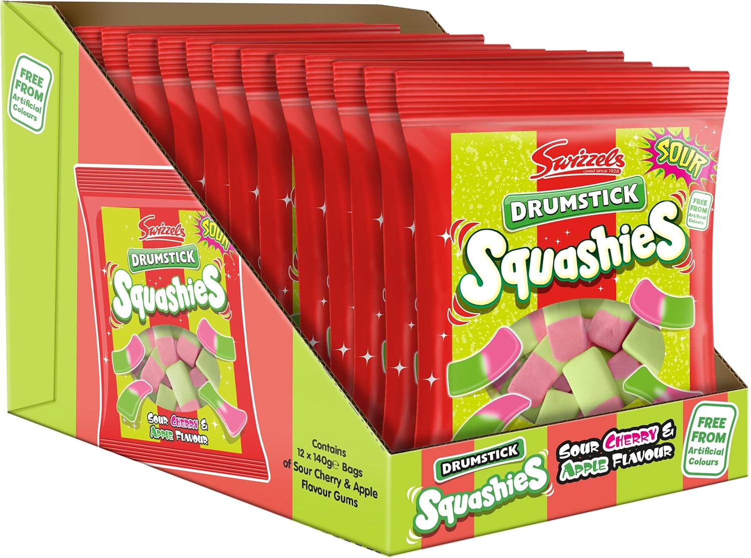 Swizzels Squashies Sweets - Sour Apple And Cherry Flavour Squashies - Single Pack 140G