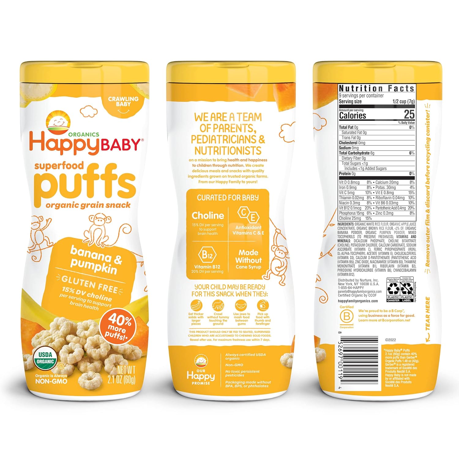 Happy Baby Banana Puffs, Finger Food, Organic, 2.1 oz : Baby