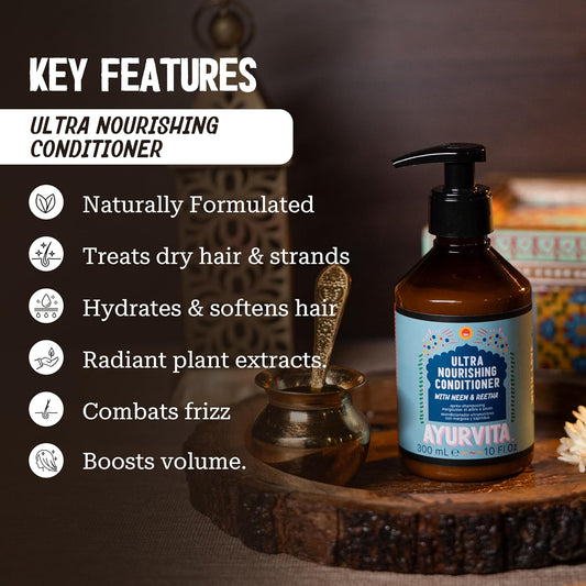 Ayurvita Conditioner – Natural Nourishing Dandruff Conditioner – Hair Care With Neem & Reetha – Ayurvedic Daily Hydrating Conditioner - Moisturizing Cleansing Conditioner –For Women & Men - 10 Fl Oz