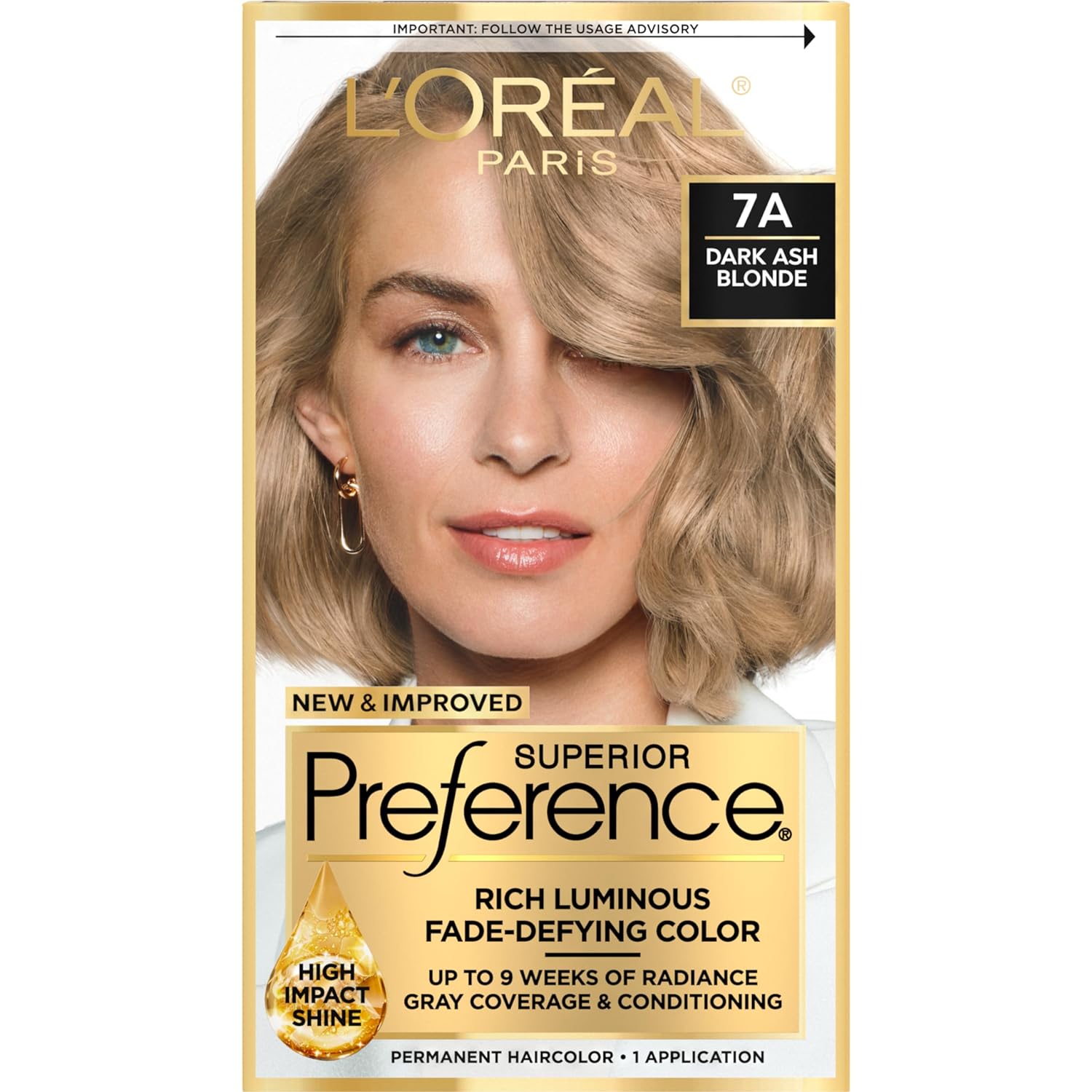 L'Oreal Paris Superior Preference Fade-Defying + Shine Permanent Hair Color, 7A Dark Ash Blonde, Pack Of 1, Hair Dye