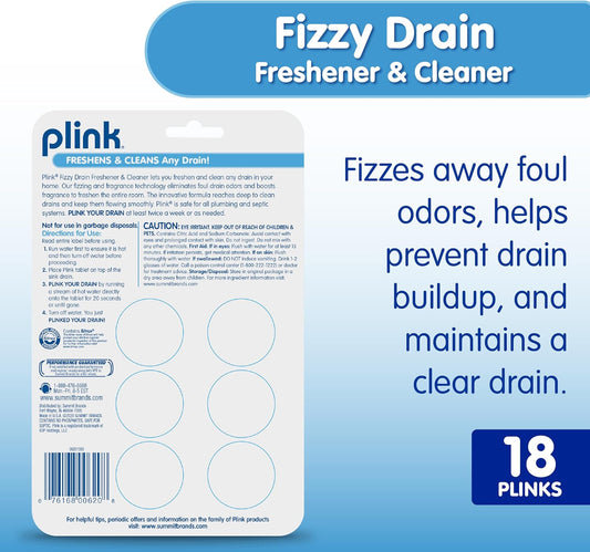 Plink Fizzy Drain Freshener, Prevents Buildup And Maintains A Clear Drain, Removes Drain Odor, 3 Packs Of 6, 18 Total Tablets