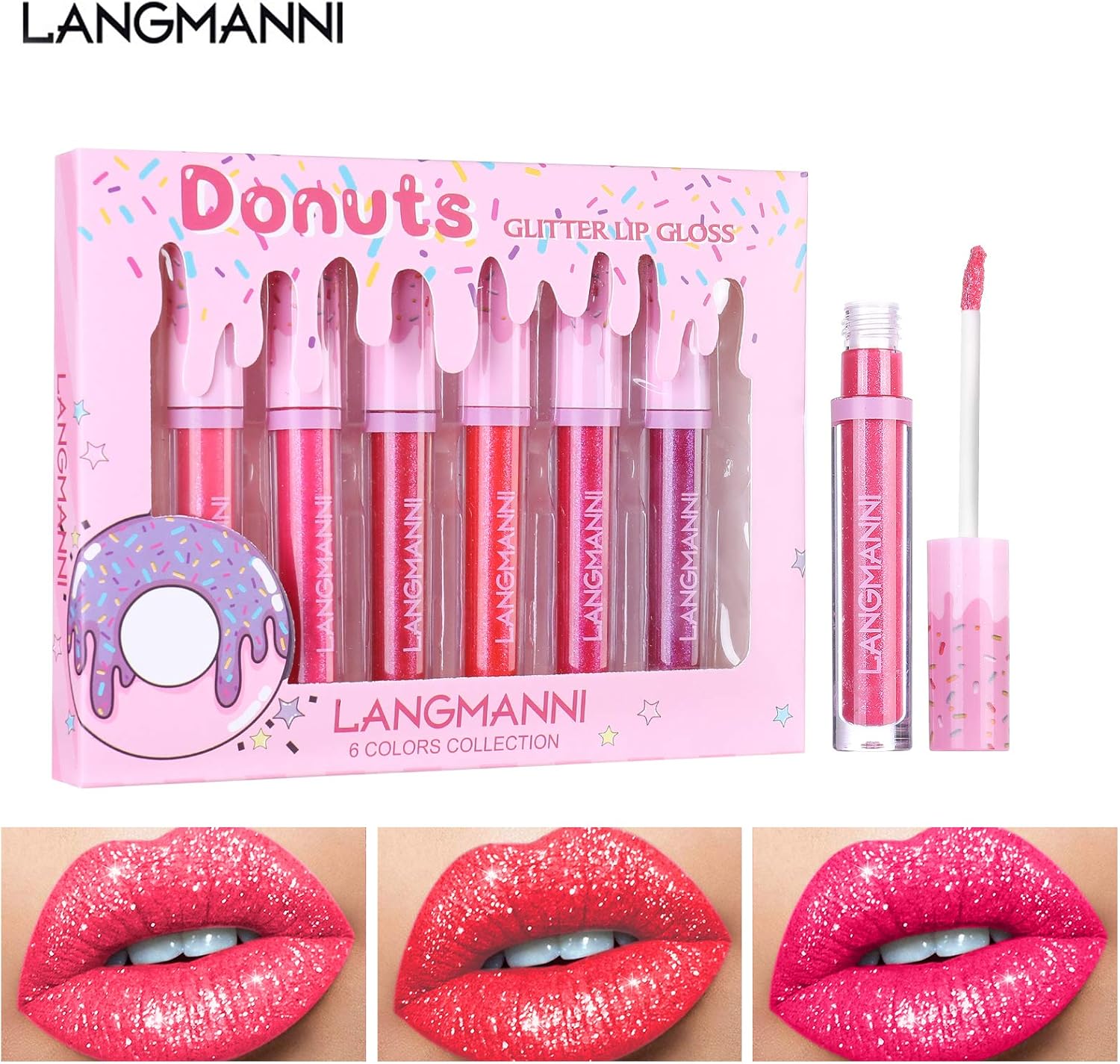 6PCS/Set Donut Glitter Lip Gloss Shiny Diamond Liquid Lipstick High Coloring Metallic Waterproof Moisturizing Brighten Lip Color Lip Stains Tints Cosmetic Makeup Product : Amazon.co.uk: Beauty