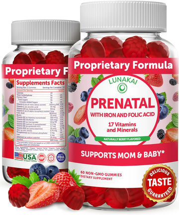 Prenatal Vitamins with Iron & Folic Acid - Proprietary Formula Pregnancy Multivitamin Gummies for Women, 60 Count