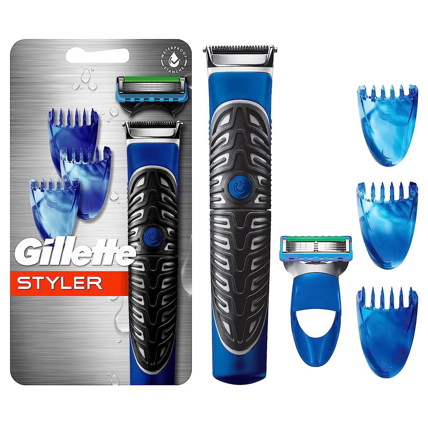 Gillette Styler, 1 Beard Trimmer For Men With 1 Proglide Razor Blade Refill, 1 Battery, 3 Comb Attachments, Waterproof