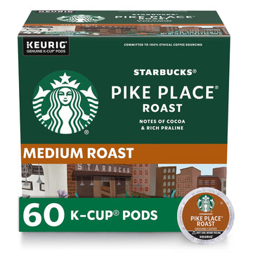 Starbucks K-Cup Coffee Pods, Medium Roast Coffee, Pike Place Roast for Keurig Brewers, 100% Arabica, 6 boxes (60 pods total)