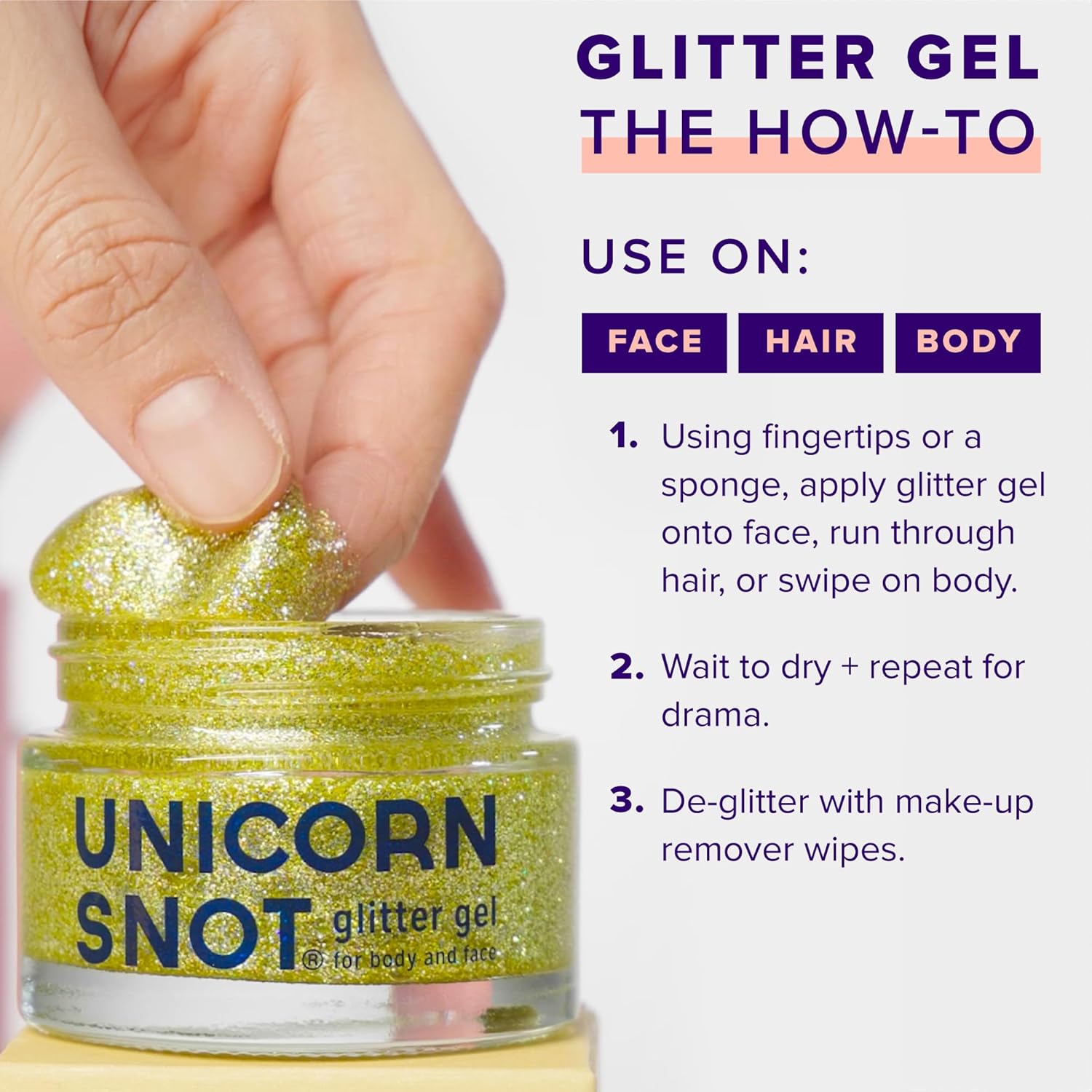 Unicorn Snot Face & Body Glitter - Cosmetic-Grade Holographic Glitter Gel - Makeup For Festivals, Raves, Anime Cosplay - Safe For Face, Easy Application & Removal, 1.7Oz Gold (Bling) : Beauty & Personal Care