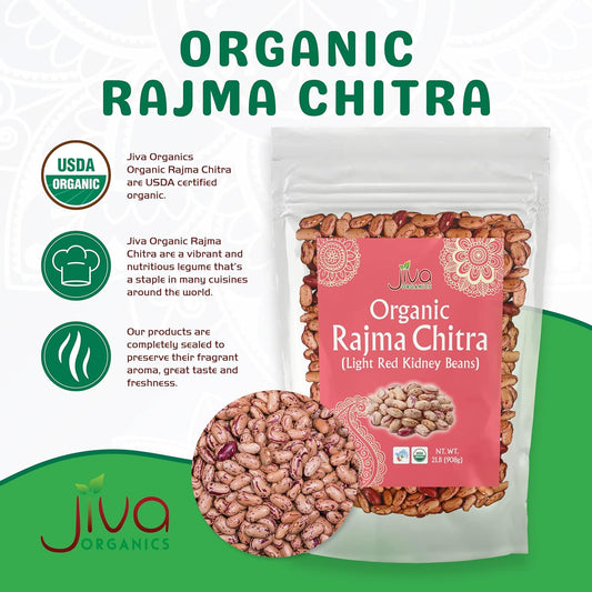 Jiva Organic Light Red Kidney Beans Speckled Whole (Rajma Chitra) 2 Pound Bag