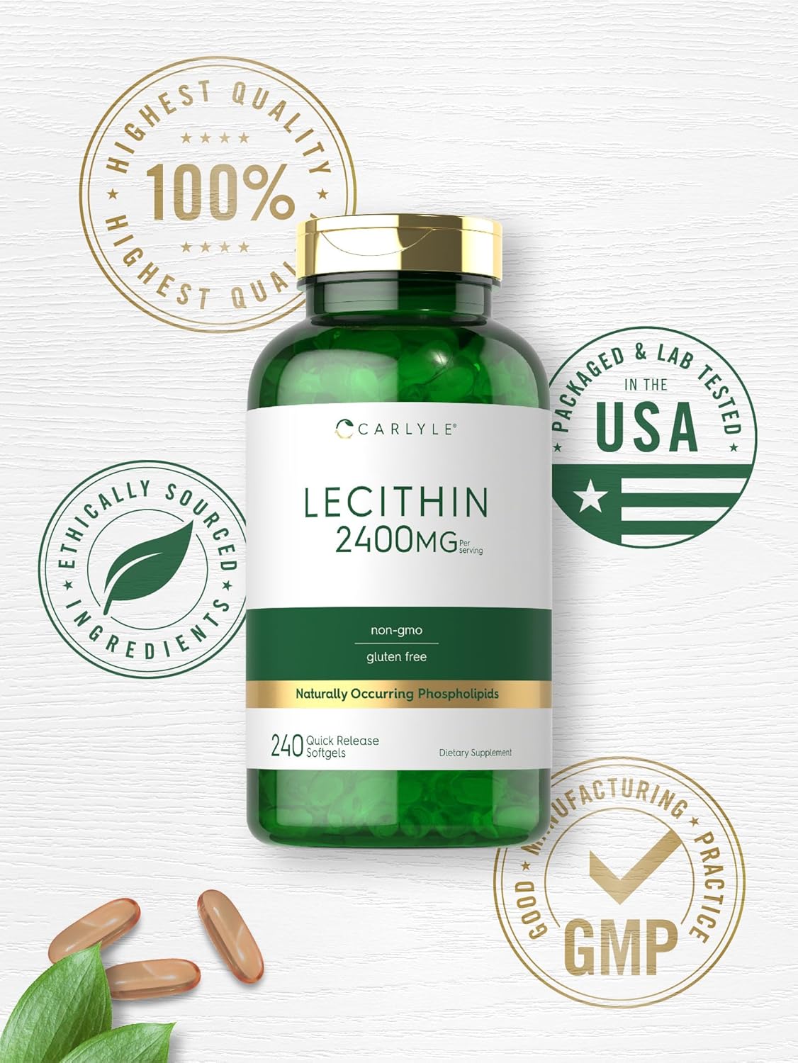 Carlyle Lecithin 2400mg | 240 Softgel Capsules | Phospholipid Supplement | Non-GMO, Gluten Free : Health & Household