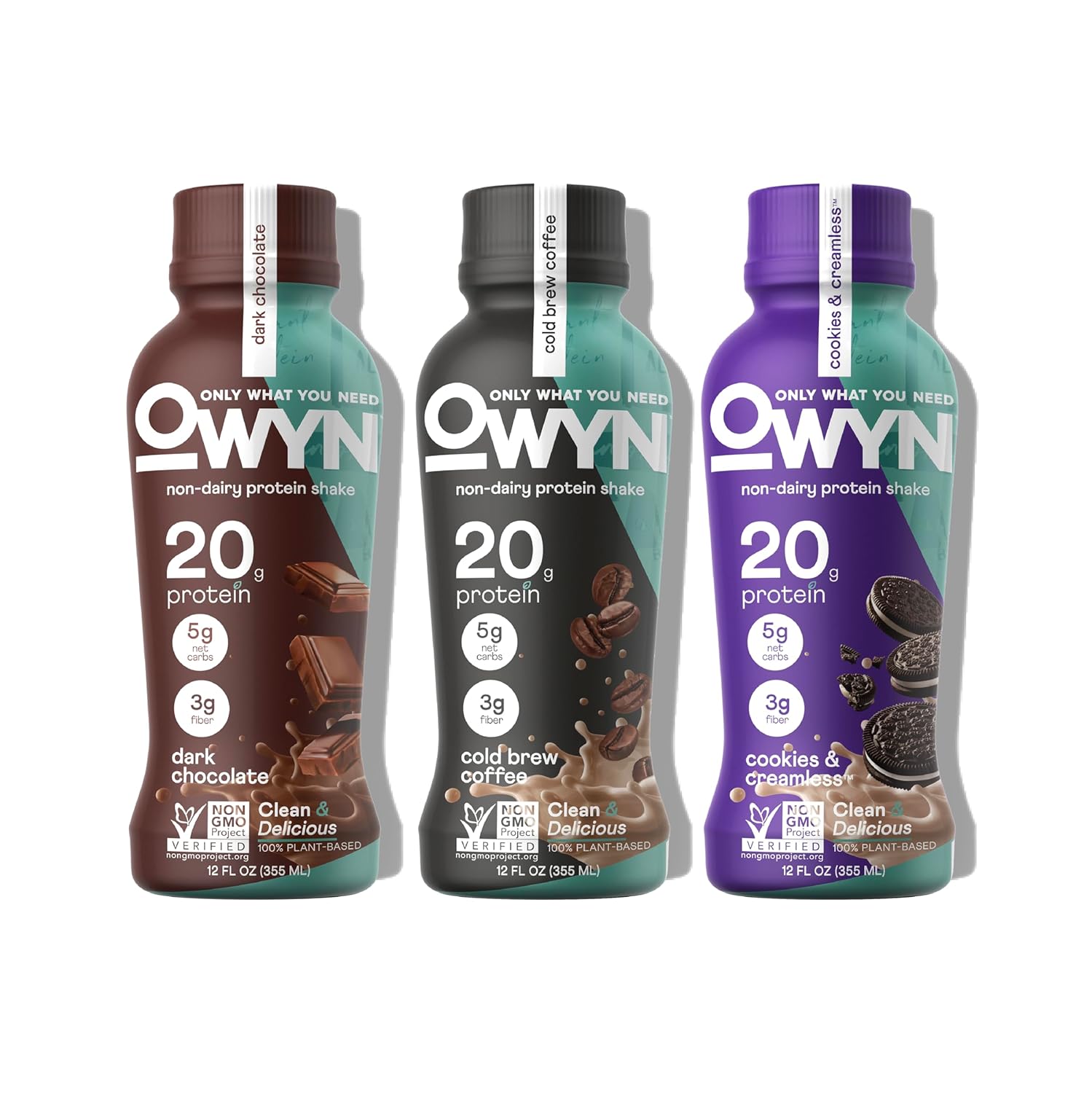 Owyn Only What You Need Plant Based Protein Shake, 20G Vegan Protein From Organic Pumpkin Seed, Flax, Pea Blend, Prebiotic Supplement, Superfood Greens, Gluten & Soy-Free (Variety Pack, 12 Pack)