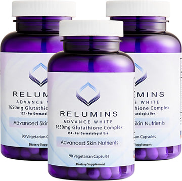 Relumins 1650Mg L-Glutathione Complex With Hyaluronic Acid, Alpha Lipoic Acid, Rose Hips, Vitamin E & Riboflavin – Antioxidant Support, Skin Hydration & Wellness – 90 Veggie Capsules X 3 Bottles