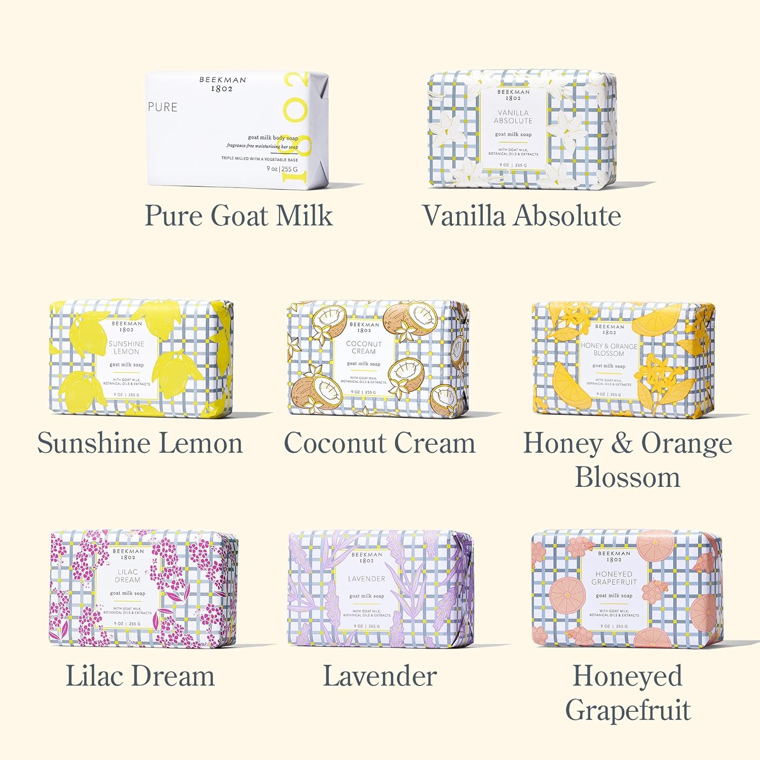 Beekman 1802 Goat Milk Bar Soap Gift Set - 9 Oz - Nourishes, Moisturizes & Hydrates - 100% Vegetable Soap With Lactic Acid - Good For Sensitive Skin - Cruelty Free - Gift Box Included (8-Piece Set) : Beauty & Personal Care