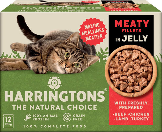 Harringtons Grain Free Meat Selection in Jelly Wet Cat Food 72x85g, Beef, Chicken, Lamb & Turkey?HARRCATMJ-C85