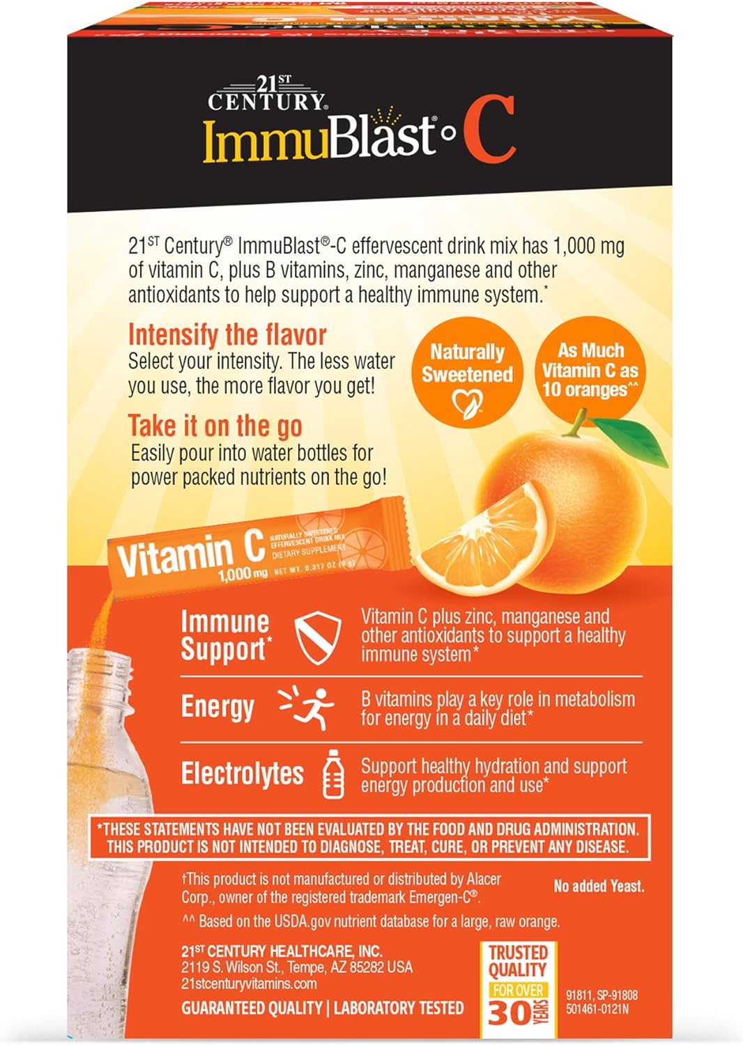 21st Century Immublast C Effervescent Drink Mix Packets, Ultimate Orange, 9.5 Ounce, Pack of 30 : Health & Household