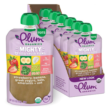 Plum Organics Kale, Strawberry, Banana, Amaranth Oat And Greek Yogurt Baby Food In Pouch, Organic Food Squeeze, Non Gmo, 4 Ounce (Pack Of 6)