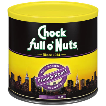 Chock Full o’Nuts French Roast, Dark Roast Ground Coffee – Gourmet Coffee Beans – Bold, Full-Bodied and Intense Coffee (26 Oz. Can)