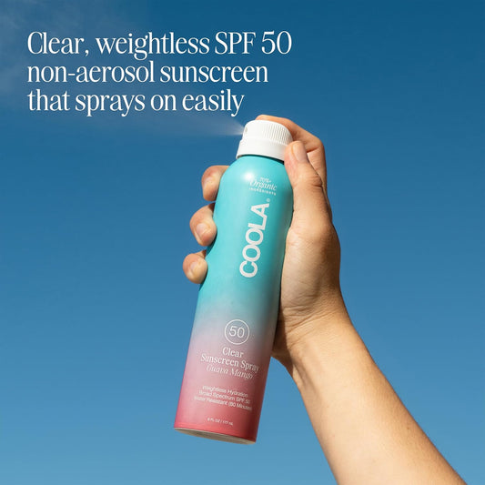 Coola Organic Sunscreen Spf 50 Sunblock Spray, Dermatologist Tested Skin Care For Daily Protection, Vegan And Gluten Free, Guava Mango, 6 Fl Oz : Beauty & Personal Care