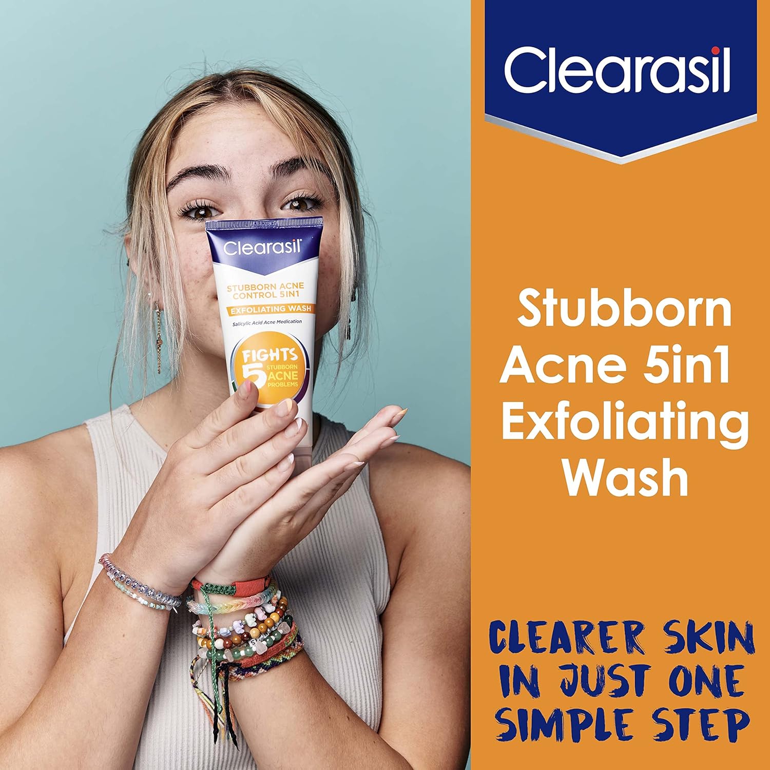 Clearasil Stubborn Acne Control 5in1 Exfoliating Wash, Maximum Strenght with 2% Salicylic Acid Acne Treatment Medicine, Daily Acne Facial Cleanser 6.78 fl oz : Beauty & Personal Care