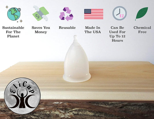 Eli Cup Menstrual Cup - Reusable Medical Grade Silicone Period Cups for Women Heavy Flow Regular Flow Comfortable Soft Dye Free Menstrual Cup Case Storage Up to 12 Hours Tampon & Pad Alt