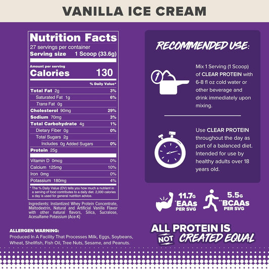 Finaflex Clear Protein, Vanilla - 2 Lb - Promotes Muscular Performance & Growth - Milkshake-Like Taste - Low Carb, Low Fat & Gluten Free - 27 Servings