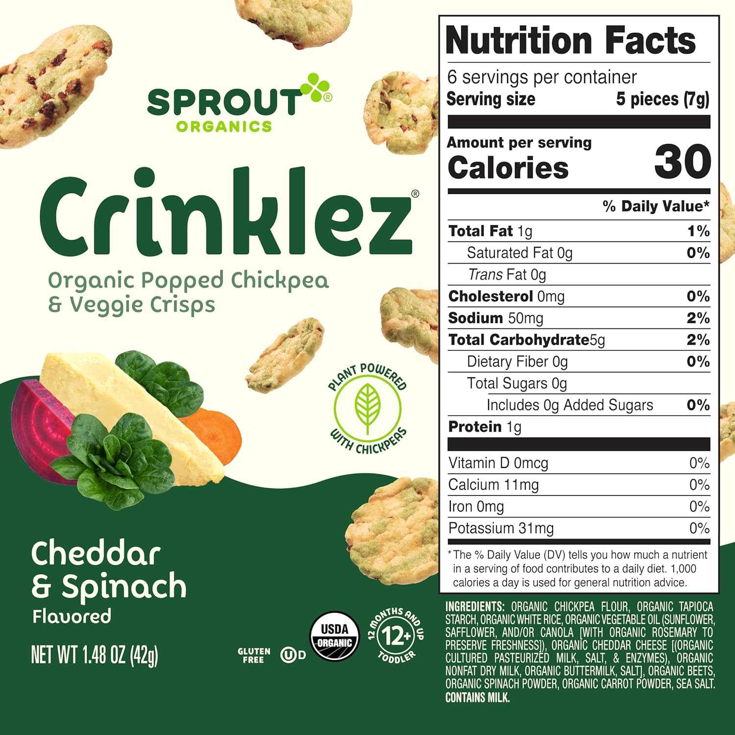 Sprout Organic Cheesy Spinach Crinklez, 1.5 Oz