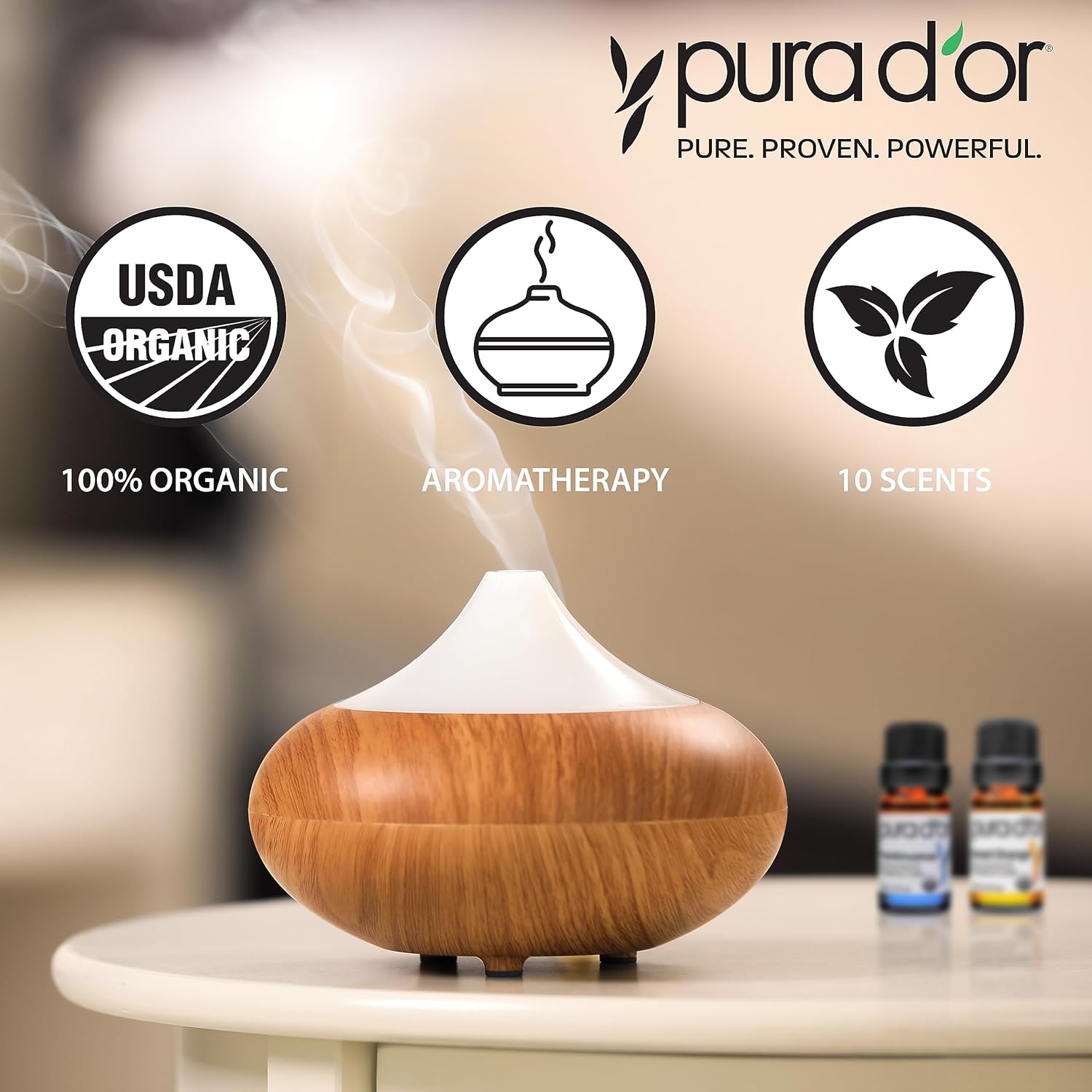 PURA D'OR ORGANIC Perfect10 Essential Oils Set - 10x 10mL Wood Box Aromatherapy Gift Set - 100% Pure Therapeutic Grade For Relaxation and Wellness (Lavender, Peppermint, Eucalyptus, Tea Tree and More) : Health & Household