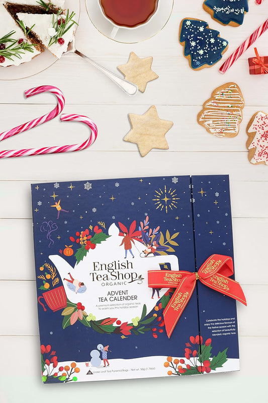 English Tea Shop Book Style Christmas Night Advent Calendar | 25 Pyramid Tea Bags | 50G