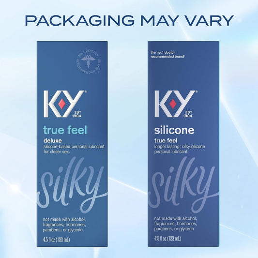 K-Y True Feel Silicone Lube 4.5 Fl Oz, Deluxe Personal Lubricant For Couples, Men, Women, Vaginal Moisturizer, Hormone & Paraben Free, Latex Condom Compatible