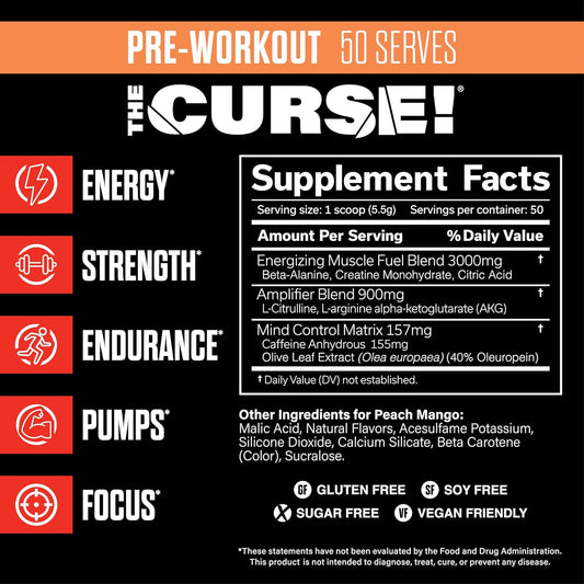 Jnx Sports The Curse! Pre Workout Powder For Men & Women, Caffeine, Beta-Alanine, Creatine, L-Citrulline, 50 Servings, Blue Raspberry Flavor – Boost Energy, Strength & Focus