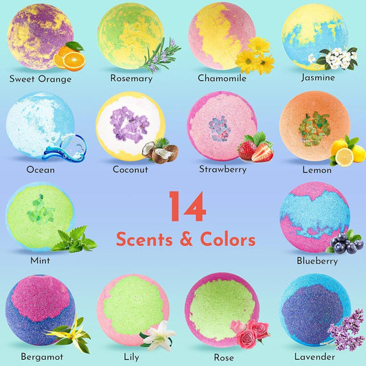 Duaiu 14Pcs Gift Set: Organic Bath Bombs With Natural Essential Oils - Relaxing Bath Gift Set For Women, Kids, Her, Him, Wife, Girlfriend, Mother, Dad
