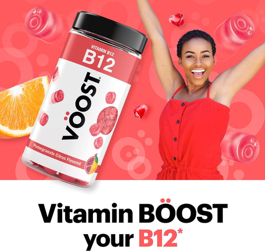 Voost, Vitamin B12 Gummies, Supplement with 500mcg Vitamin B12 for Energy Support at the Cellular Level*, Adult Chewable Vitamin, Pomegranate Citrus Flavored, 30 Day Supply - 90 Count