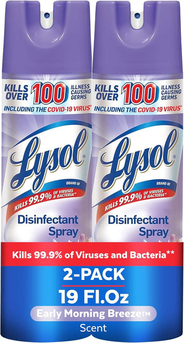 Lysol Disinfectant Spray, Sanitizing And Antibacterial Spray, For Disinfecting And Deodorizing, Early Morning Breeze, 19 Fl Oz (Pack Of 2), Packaging May Vary