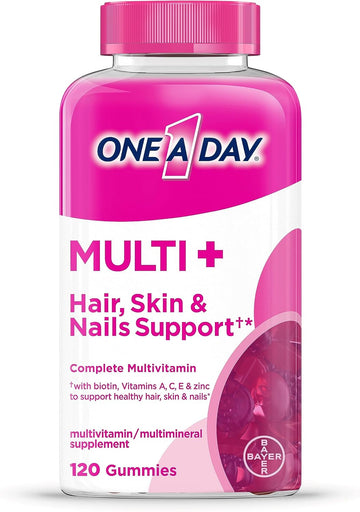 One A Day Multi+ Hair, Skin & Nails, Multivitamin + Boost Of Support For Healthy Hair, Skin & Nails With Biotin And Vitamins A, C, E & Zinc ,Gummy 120 Count (2 Month Supply)
