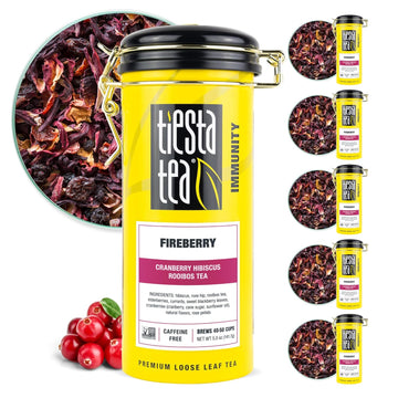 Tiesta Tea - Fireberry, Cranberry Hibiscus Rooibos Tea | Premium Loose Leaf Tea | Non-Caffeinated Rooibos Tea | Make Hot Or Iced Tea & Brews Up To 50 Cups - 30 Ounce Refillable Tin, Pack Of 6