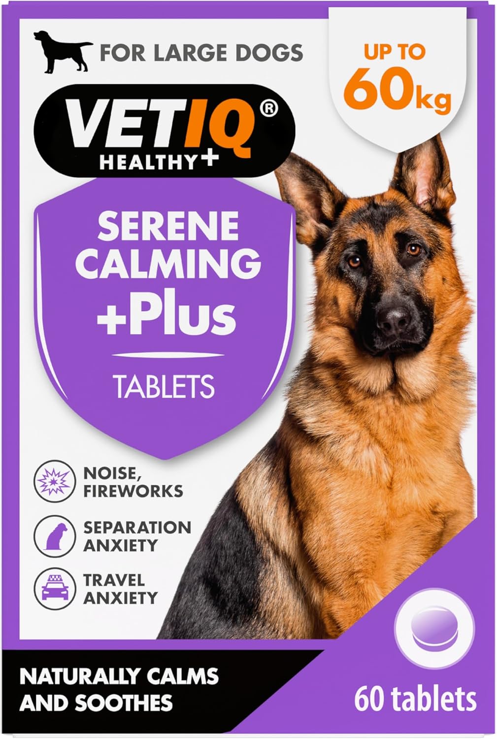 VETIQ Serene Calming Plus+ Tablets For Large Dogs, Helps to Reduce Anxiety in All Scenarios Short & Long Term , 60 Tablets?24913/3566