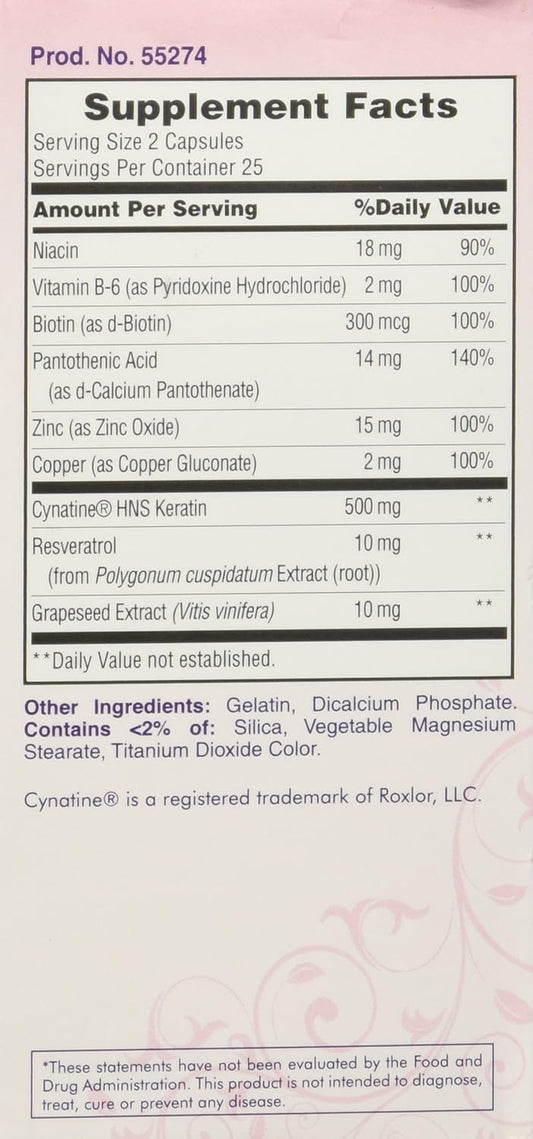 Natures Bounty Optimal Solutions Keratin Formula 500 Mg Capsules, 50 Count