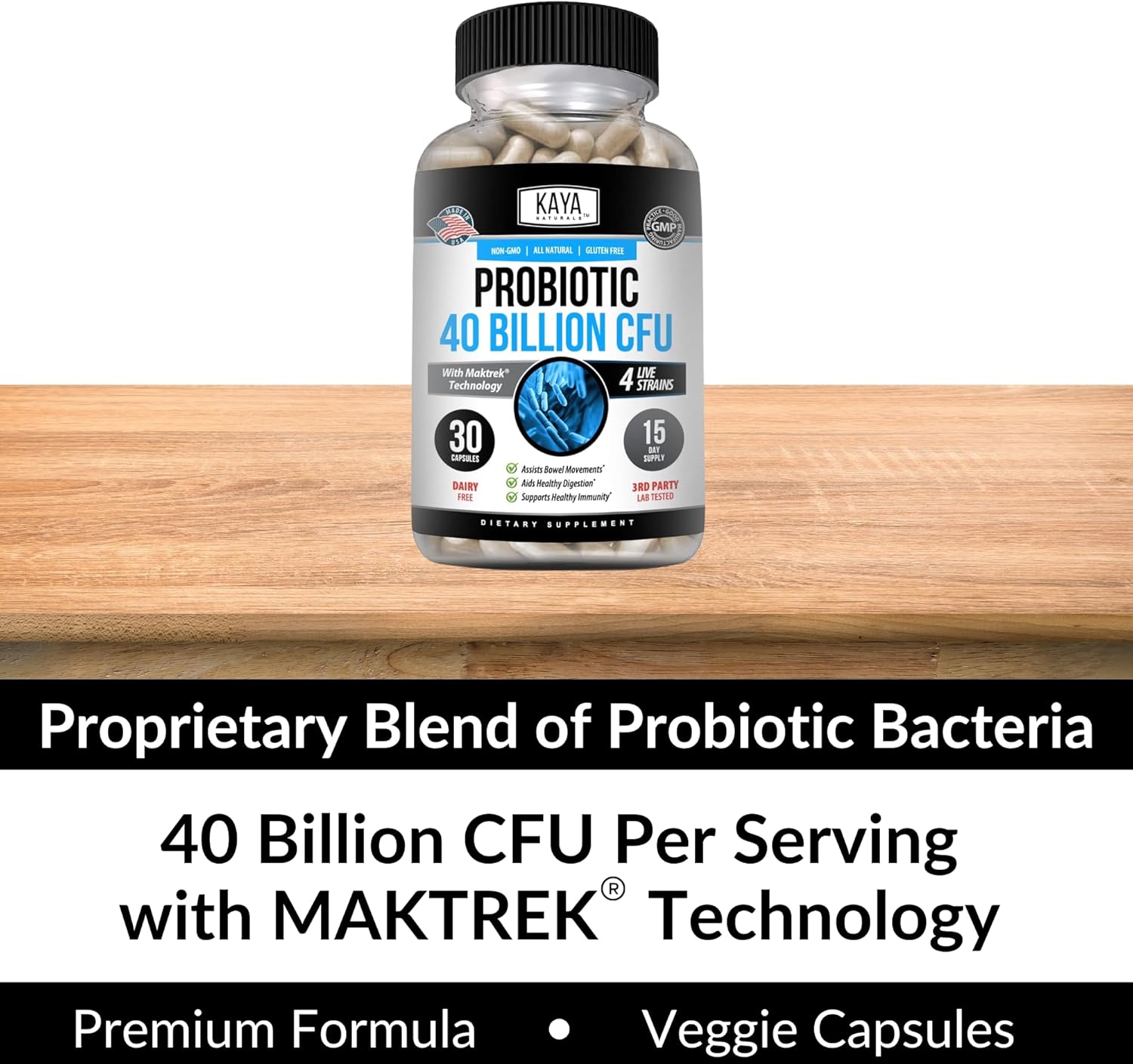 Kaya Naturals Probiotic 40 Billion Cfu - Probiotics For Women, Probiotics For Men And Adults, Natural - Gut Health & Immune Support Supplement - Promotes Digestive Health - 30 Count : Health & Household