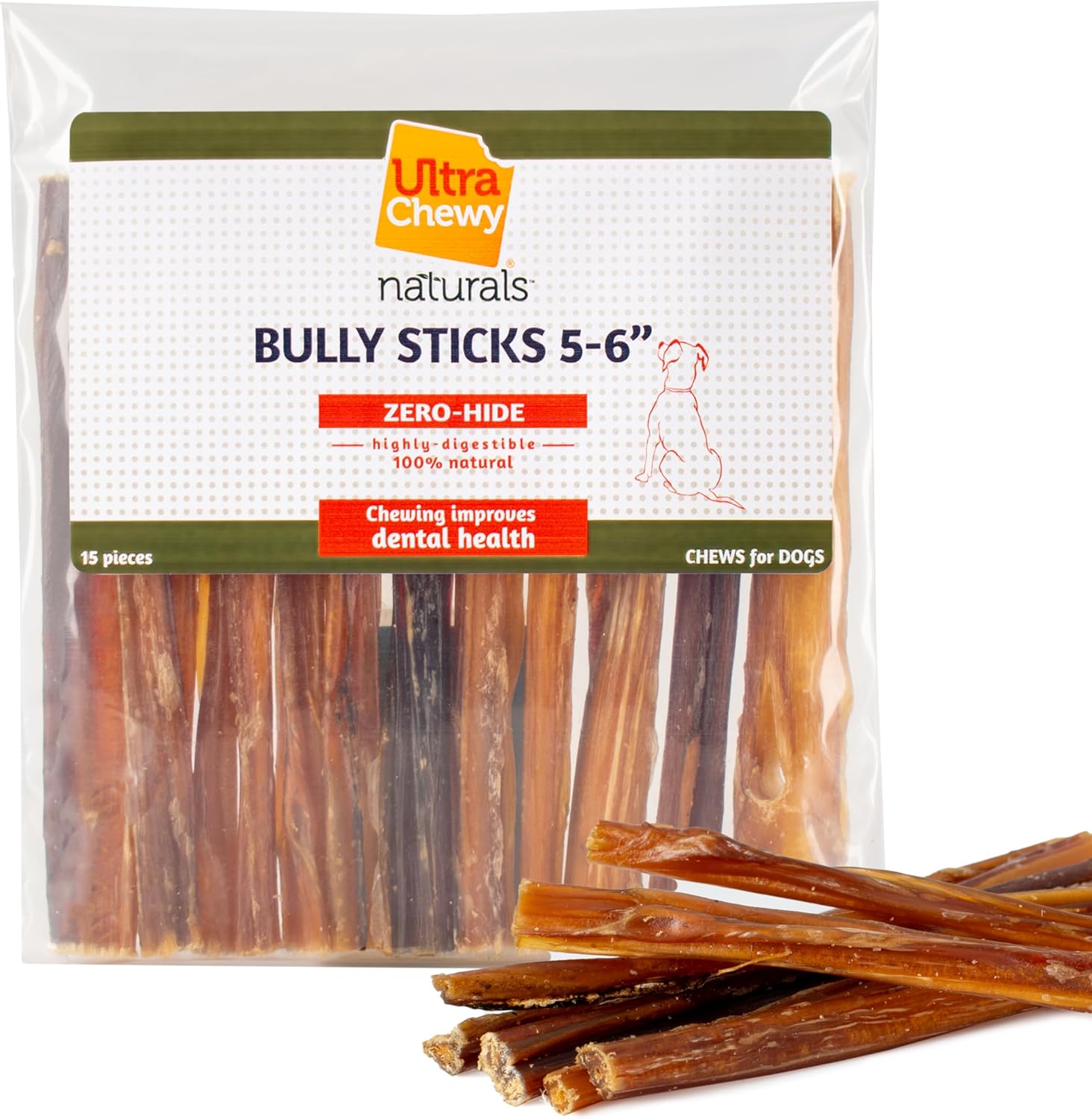 Ultra Chewy 5-6 Inch Odor Free Thin Bully Stick 15 Pack: Great Bully Sticks For Small To Large Dogs - Top Choice Dog Bully Sticks For A Healthy Chew - Fully Digestible - Rawhide Free