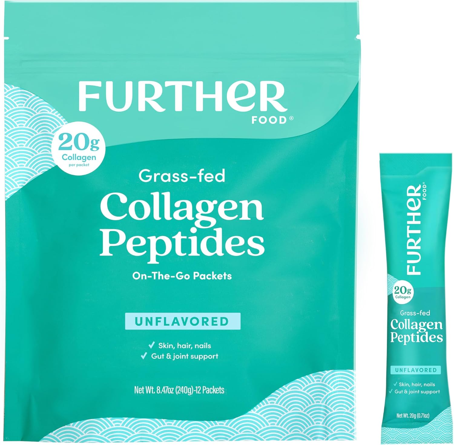 Further Food Unflavored Collagen Peptides Powder, Grass-Fed Pasture-Raised Hydrolyzed Type 1 & 3 Protein Gut Health