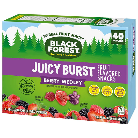 Black Forest Juicy Burst Fruit Snacks, Berry Medley, 0.8 Ounce Pouches (40 Count)