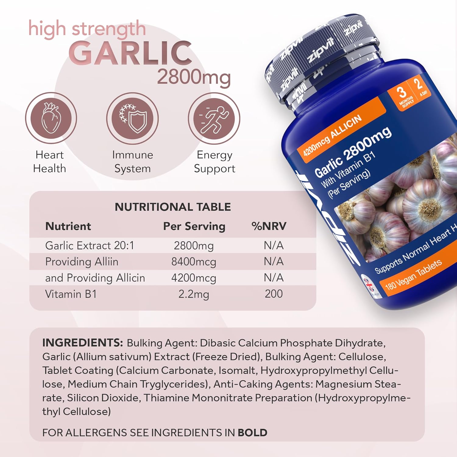 Zipvit Odourless Garlic Capsules 5000mg with Vitamin B1, Supports Heart Health, 10mg 500:1 Garlic Extract, 360 Capsules, 12 Months Supply, : Amazon.co.uk: Pet Supplies
